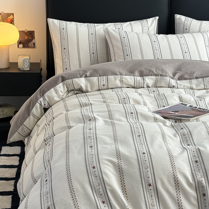 91家纺网 家纺一手货源 找家纺 简宜家居（朝初家纺） 2025新款40支全棉提花四件套（简川-星辰系列） 星辰-雅灰