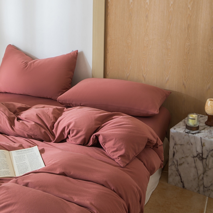 91家纺网 家纺一手货源 找家纺 梦可莱家居 2025春夏新品全棉针织棉纯色系列 胭脂