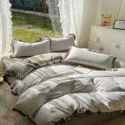 91家纺网 家纺一手货源 找家纺 （总）欧尚 2025新款针织棉双层纱四件套