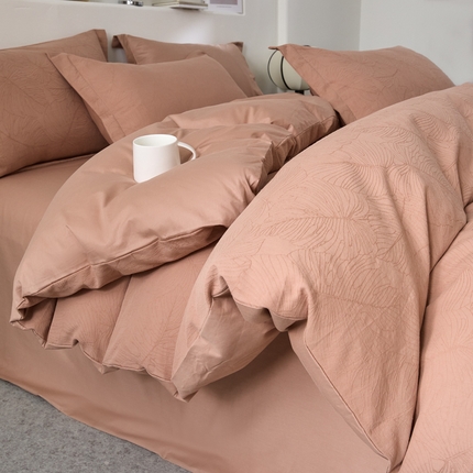 七七家纺 新款提花双层纱全棉四件套 苍兰灰粉