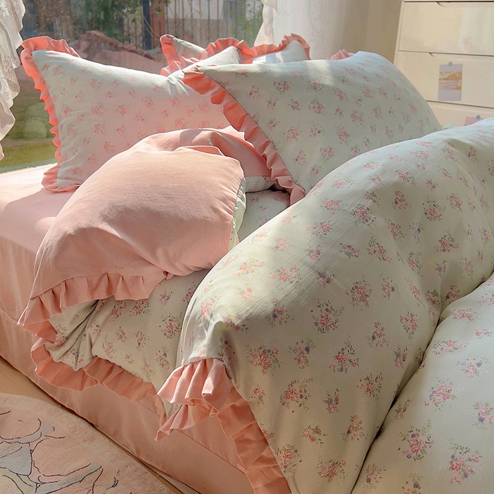 91家纺网 家纺一手货源 找家纺 欧尚 2025新款针织棉双层纱四件套 浪漫花开