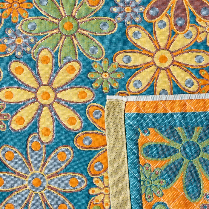 91家纺网 家纺一手货源 找家纺 朴尔家纺-毛巾被 2025新款全棉四层纱布色织提花宽边时尚枕巾 繁花似锦-蓝