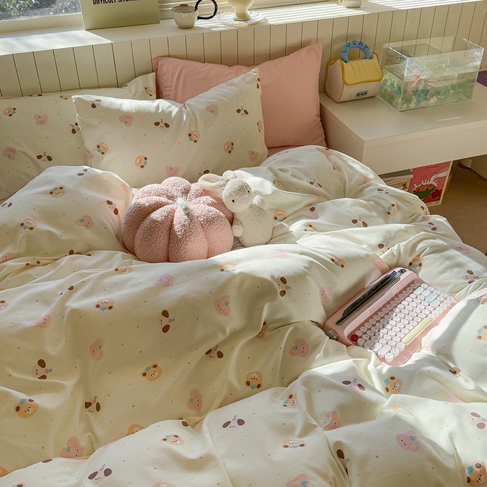 91家纺网 家纺一手货源 找家纺 繁花家居 2025新款软乎乎时尚印花水洗棉四件套 动物大头贴