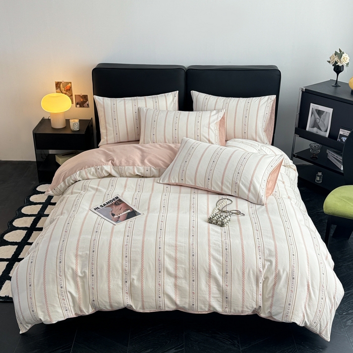 91家纺网 家纺一手货源 找家纺 简宜家居（朝初家纺） 2025新款40支全棉提花四件套（简川-星辰系列） 星辰-樱花粉