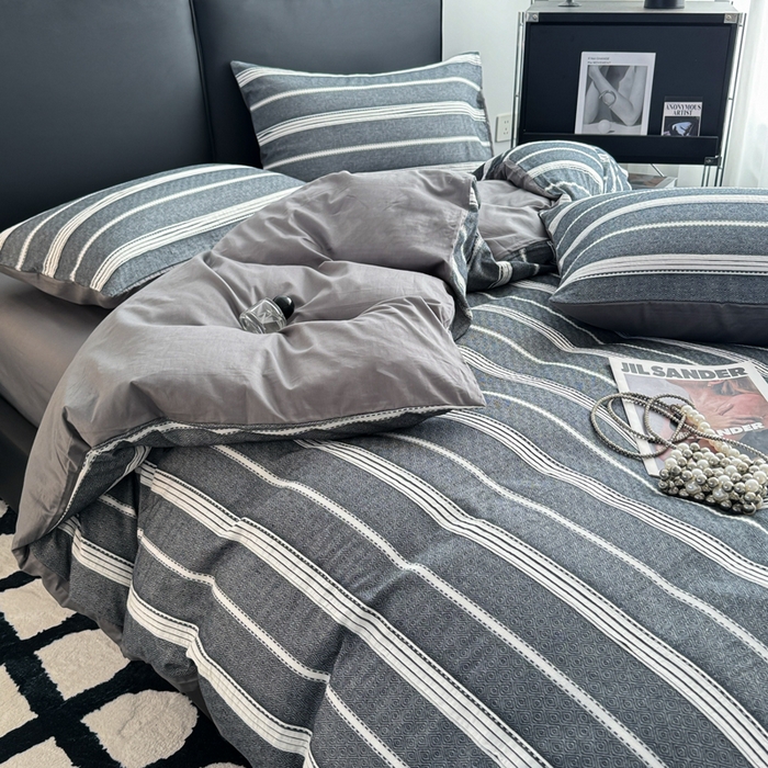 91家纺网 家纺一手货源 找家纺 简宜家居（朝初家纺） 2025新款40支全棉提花四件套（简川-星辰系列） 简川-素灰