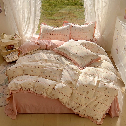 91家纺网 家纺一手货源 找家纺 （总）欧尚 2025新款针织棉双层纱四件套