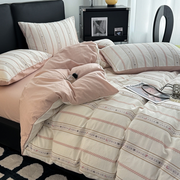 91家纺网 家纺一手货源 找家纺 简宜家居（朝初家纺） 2025新款40支全棉提花四件套（简川-星辰系列） 星辰-樱花粉