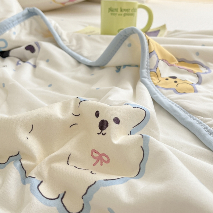 91家纺网 家纺一手货源 找家纺 桃子家居  2025新款A类高品质牛奶针织棉软糯大豆夏被 针织棉-欢乐颂