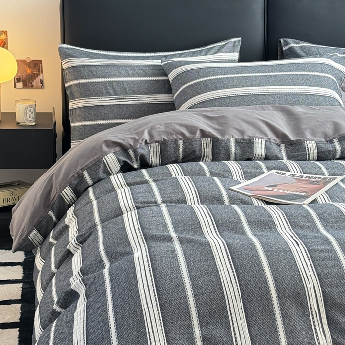 91家纺网 家纺一手货源 找家纺 简宜家居（朝初家纺） 2025新款40支全棉提花四件套（简川-星辰系列） 简川-素灰