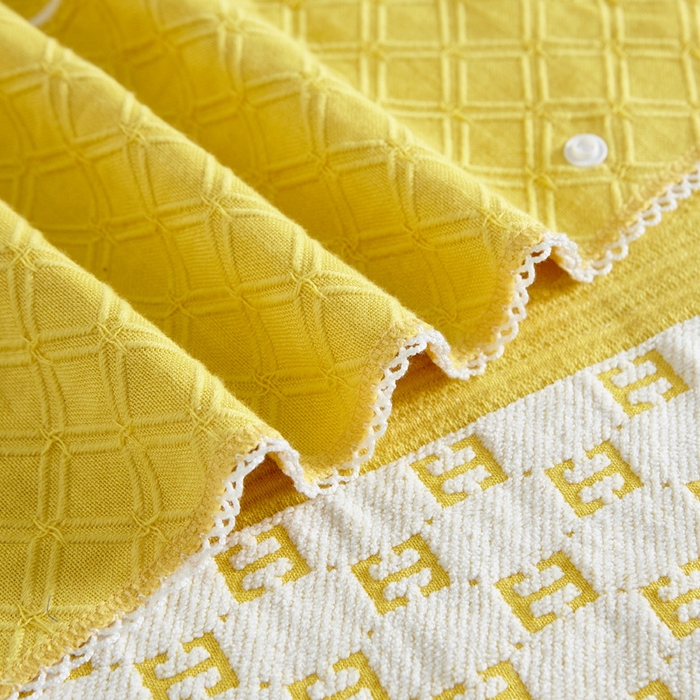 91家纺网 家纺一手货源 找家纺 朴尔家纺-毛巾被 2025新款纱布毛巾绣花素色半包枕套枕巾系列 绣花半包枕套-明黄