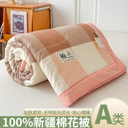 佰丝居 2025新款A类水洗棉夏被100%新疆棉花被空调被夏凉被 粉大格
