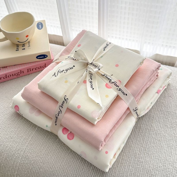 91家纺网 家纺一手货源 找家纺 2025新款双层纱印花卡通四件套-叠拍 樱桃果