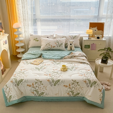 91家纺网 家纺一手货源 找家纺 （总）一加一2025新款水洗棉麻印花大豆夏被 四件套