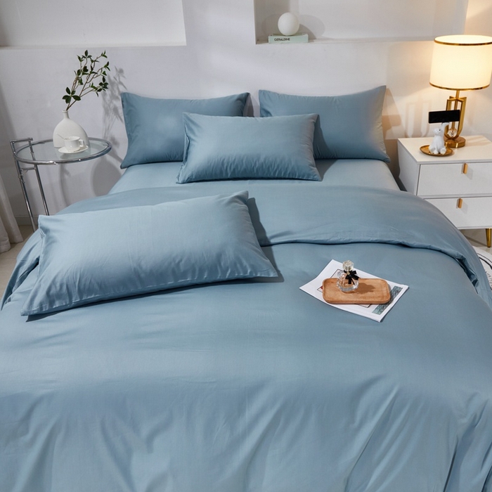 91家纺网 家纺一手货源 找家纺 晶缦家纺 2025新款喷气全棉13376纯棉斜纹纯色多规格四件套-沐兰 沐兰-雾霾蓝