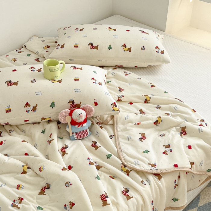 91家纺网 家纺一手货源 找家纺 桃子家居  2025新款A类高品质牛奶针织棉软糯大豆夏被 针织棉-可爱小腊肠