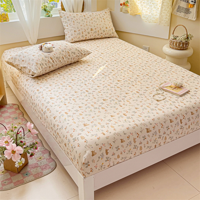 91家纺网 家纺一手货源 找家纺 名兮家居 2025新款全棉双层纱床笠 双层纱-乖乖兔