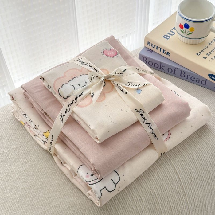 91家纺网 家纺一手货源 找家纺 2025新款双层纱印花卡通四件套-叠拍 乖乖狗