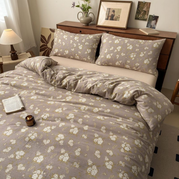 91家纺网 家纺一手货源 找家纺 典曼家纺 2025新款双层纱小清新印花四件套-床拍 北岛诗情