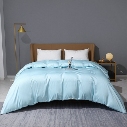 晶缦家纺 2025新款全棉纯棉50支双股贡缎长绒棉纯色单品被套 绮芸-浅天蓝 