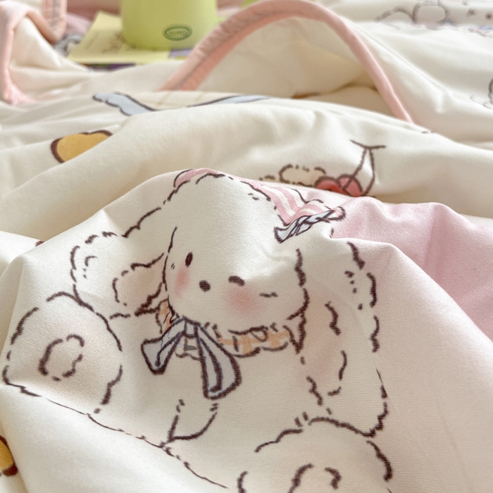 91家纺网 家纺一手货源 找家纺 桃子家居  2025新款A类高品质牛奶针织棉软糯大豆夏被 针织棉-蝴蝶结甜甜兔