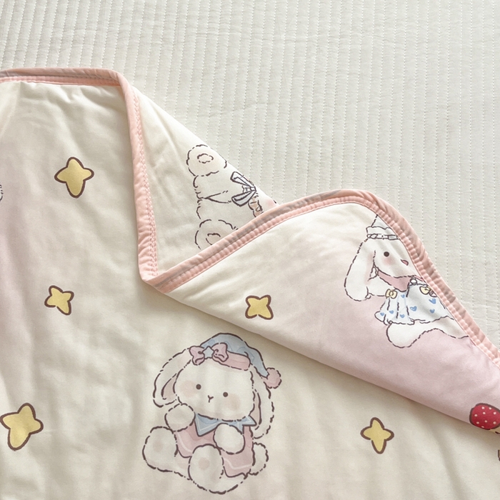 91家纺网 家纺一手货源 找家纺 桃子家居  2025新款A类高品质牛奶针织棉软糯大豆夏被 针织棉-蝴蝶结甜甜兔