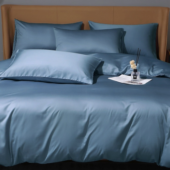 91家纺网 家纺一手货源 找家纺 晶缦家纺 2025新款全棉纯棉50支双股贡缎长绒棉纯色多规格四件套 绮芸-天青蓝 