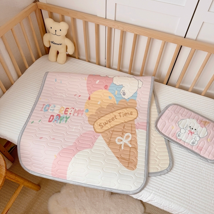 91家纺网 家纺一手货源 找家纺 美乐迪家纺 2025新款儿童乳胶凉席 冰淇淋小狗