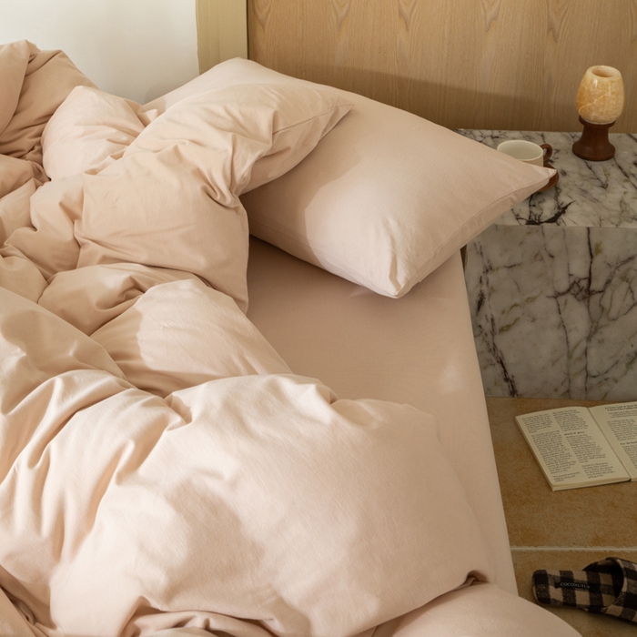 91家纺网 家纺一手货源 找家纺 梦可莱家居 2025春夏新品全棉针织棉纯色系列 蜜桃