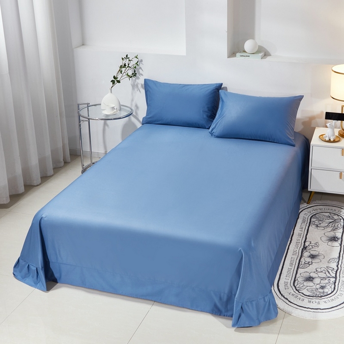 91家纺网 家纺一手货源 找家纺 晶缦家纺 2025新款喷气全棉13376纯棉斜纹纯色床单-沐兰 沐兰-牛仔蓝