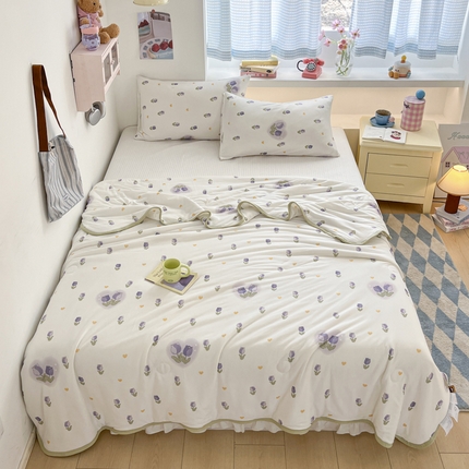 桃子家居  2025新款A类高品质牛奶针织棉软糯大豆夏被 针织棉-奶油郁金香紫