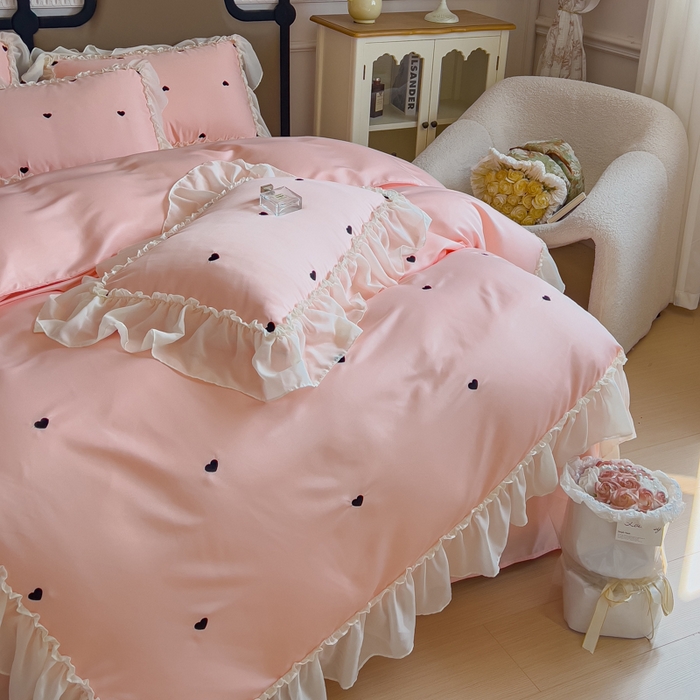 91家纺网 家纺一手货源 找家纺 （总）花香四季家纺 2025新款法式蕾丝裙边刺绣仙女公主风四件套