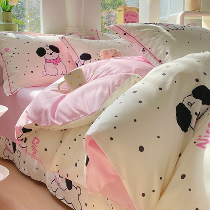 91家纺网 家纺一手货源 找家纺 （总）铭博家纺 2025新款直播爆款100%全棉吊边一字绣工艺款13070印花全棉四件套