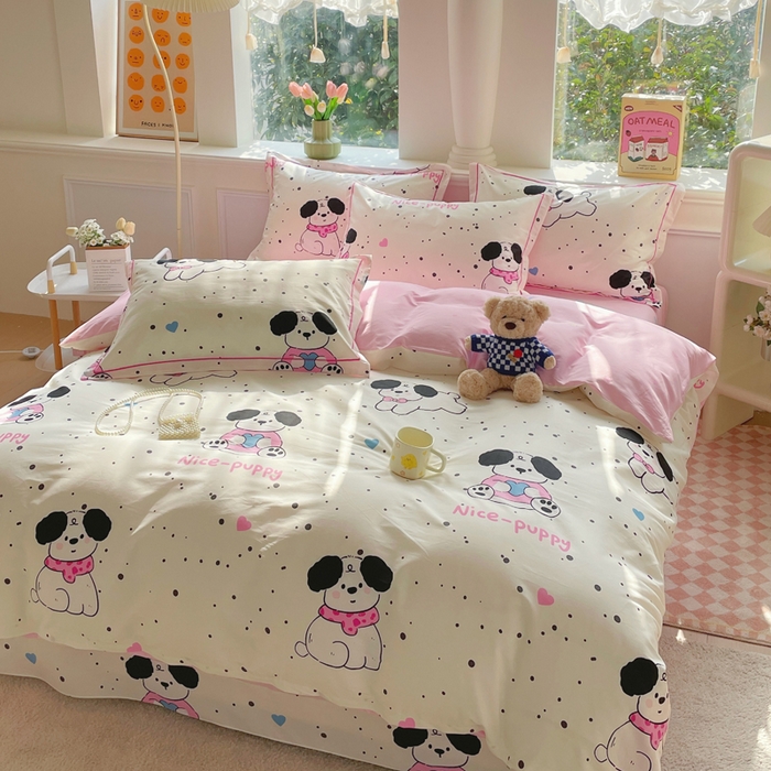 91家纺网 家纺一手货源 找家纺 铭博家纺 2025新款直播爆款100%全棉吊边一字绣工艺款13070印花全棉四件套 罗纳星河