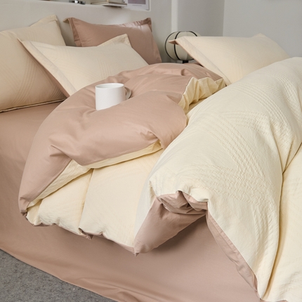 七七家纺 新款提花双层纱全棉四件套 菱格米白