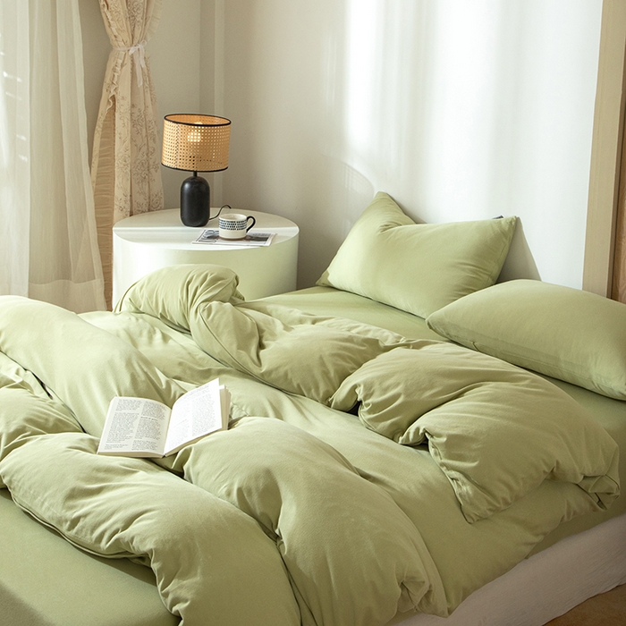 91家纺网 家纺一手货源 找家纺 梦可莱家居 2025春夏新品全棉针织棉纯色系列 抹茶