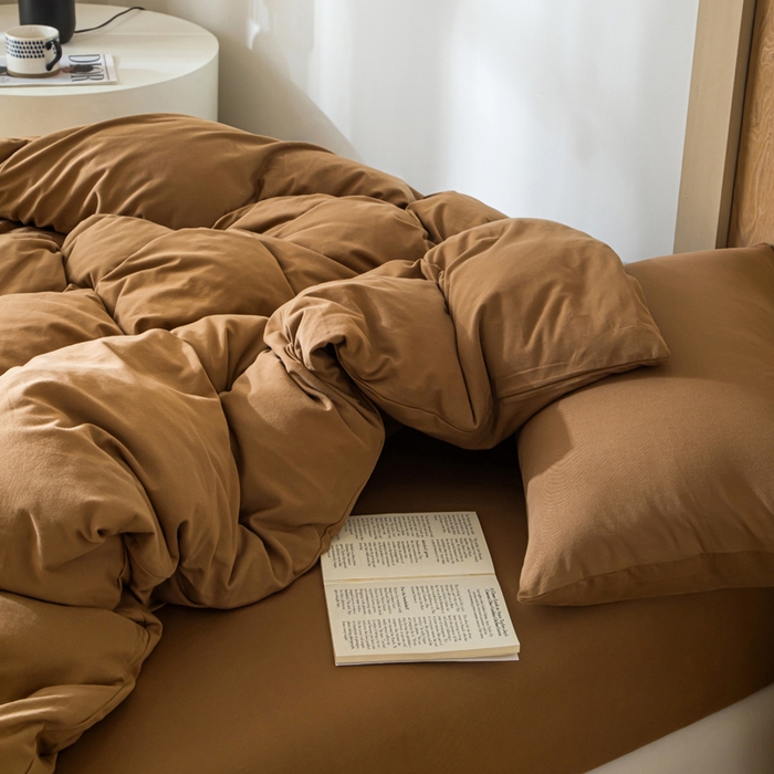 91家纺网 家纺一手货源 找家纺 梦可莱家居 2025春夏新品全棉针织棉纯色系列 栗子棕