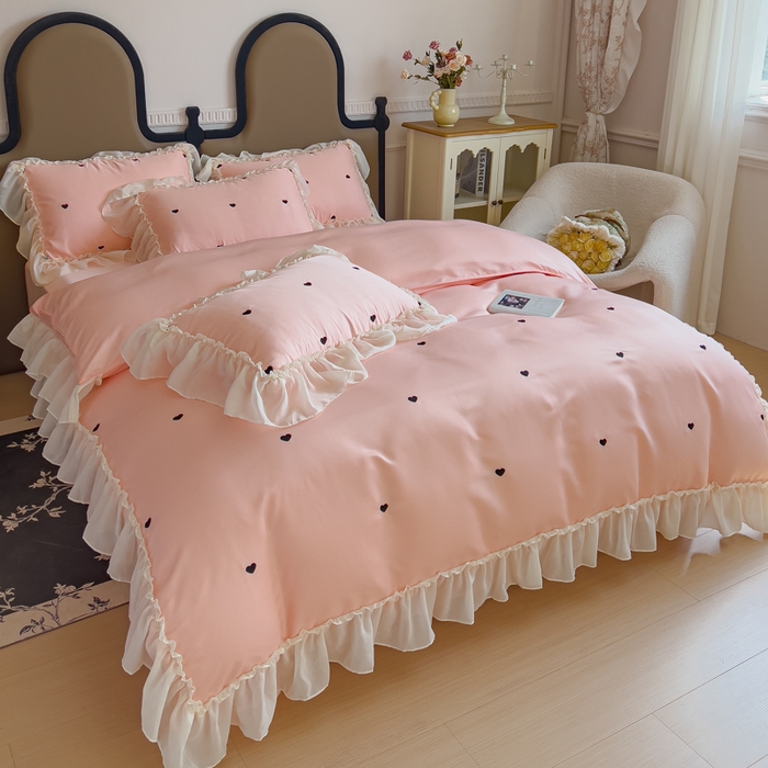 91家纺网 家纺一手货源 找家纺 （总）花香四季家纺 2025新款法式蕾丝裙边刺绣仙女公主风四件套