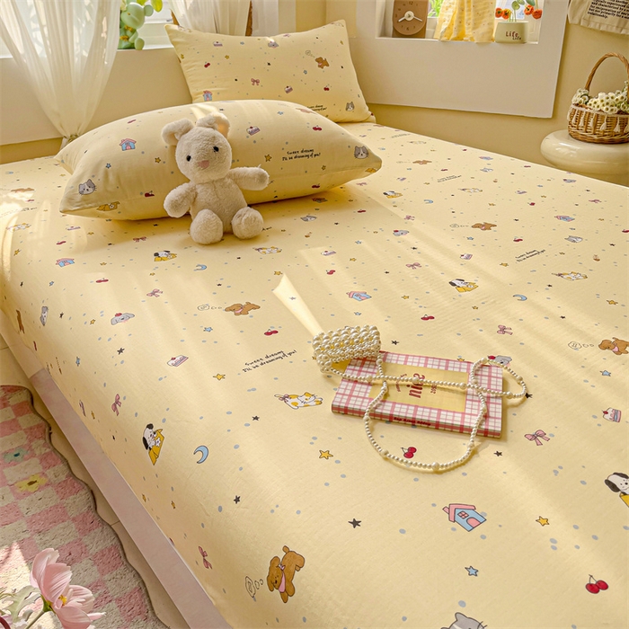 91家纺网 家纺一手货源 找家纺 名兮家居 2025新款全棉双层纱床笠 双层纱-狗狗幻想