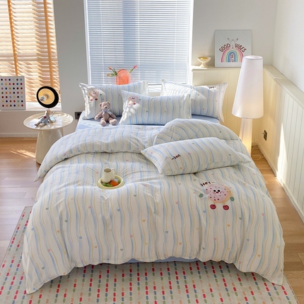 于果 2025款全棉双层纱印加绣四件套 甜甜圈-蓝