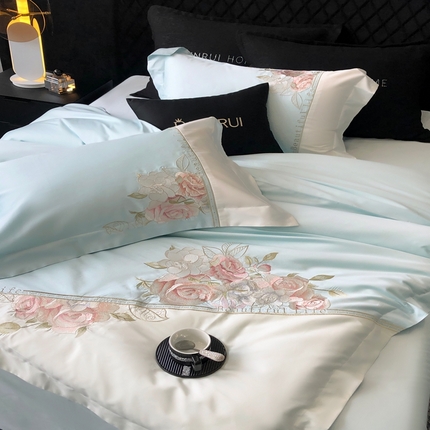 91家纺网 家纺一手货源 找家纺 馨蕊家居 XR-2025春夏新品100S高奢简约长绒棉系列 佩斯丽-北卡蓝