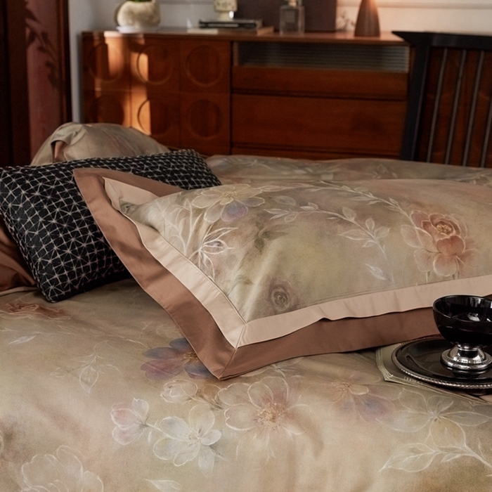 91家纺网 家纺一手货源 找家纺 由丽家纺 2025新款数码印花四件套 素芳-桔