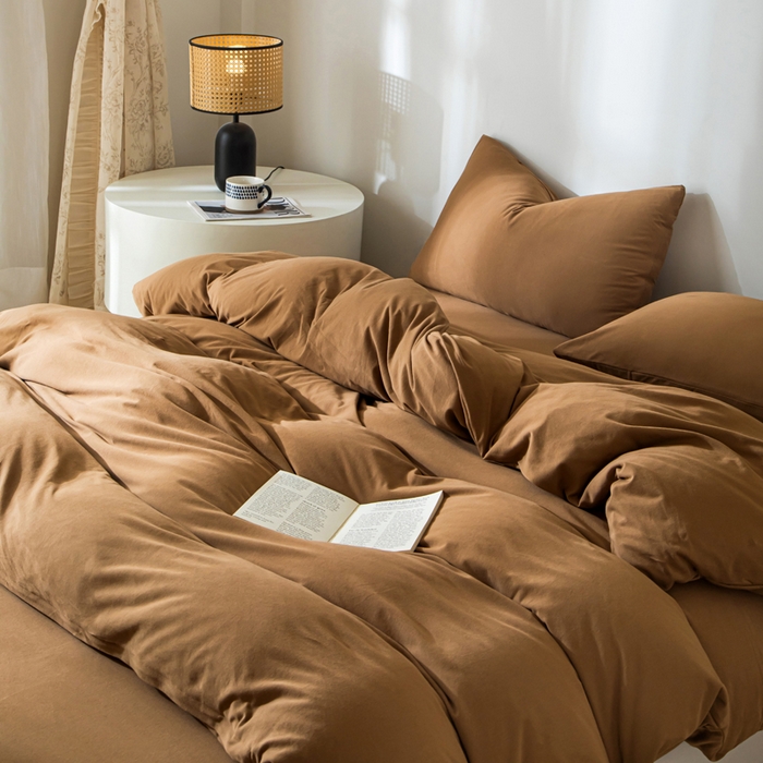 91家纺网 家纺一手货源 找家纺 梦可莱家居 2025春夏新品全棉针织棉纯色系列 栗子棕