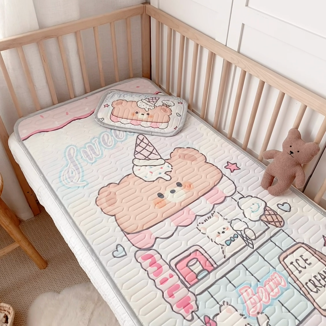 91家纺网 家纺一手货源 找家纺 美乐迪家纺 2025新款儿童乳胶凉席 冰淇淋小站