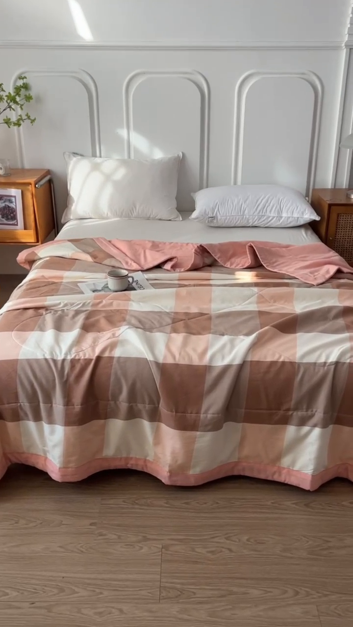 91家纺网 家纺一手货源 找家纺 佰丝居 2025新款A类水洗棉夏被100%新疆棉花被空调被夏凉被 粉大格