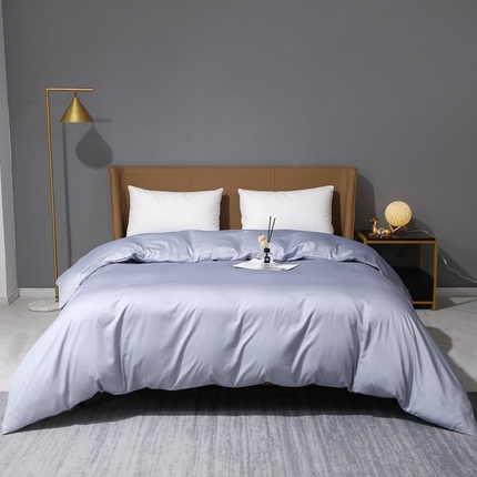 晶缦家纺 2025新款全棉纯棉50支双股贡缎长绒棉纯色单品被套 绮芸-绫兰灰 