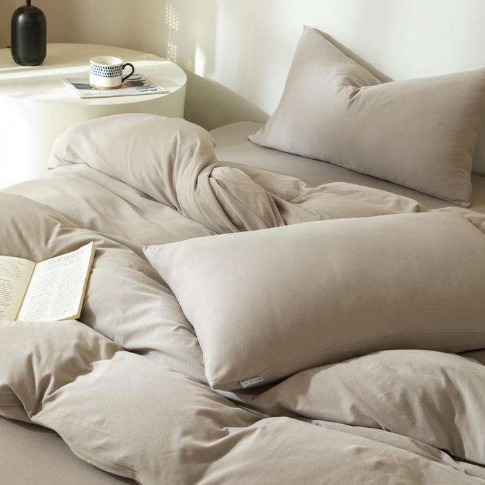 91家纺网 家纺一手货源 找家纺 梦可莱家居 2025春夏新品全棉针织棉纯色系列 米灰