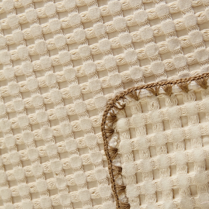 91家纺网 家纺一手货源 找家纺 朴尔家纺-毛巾被 2025新款全棉纱布华夫格素色枕巾系列 华夫格纹枕巾-米白