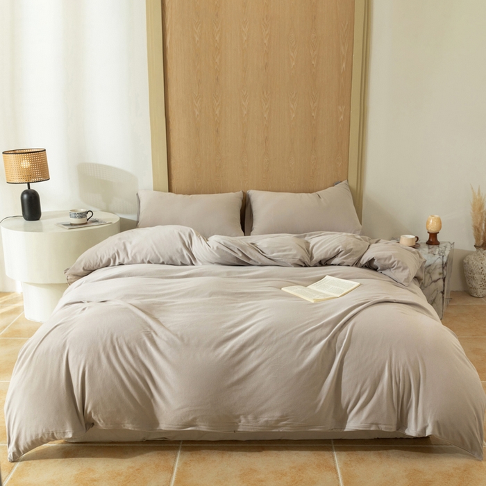 91家纺网 家纺一手货源 找家纺 梦可莱家居 2025春夏新品全棉针织棉纯色系列 米灰