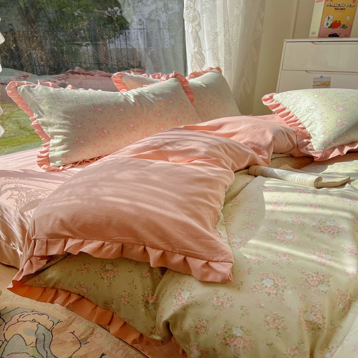 91家纺网 家纺一手货源 找家纺 欧尚 2025新款针织棉双层纱四件套 花开洁语