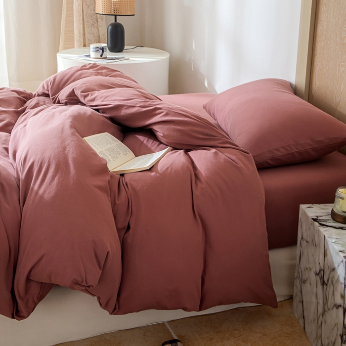 91家纺网 家纺一手货源 找家纺 梦可莱家居 2025春夏新品全棉针织棉纯色系列 胭脂